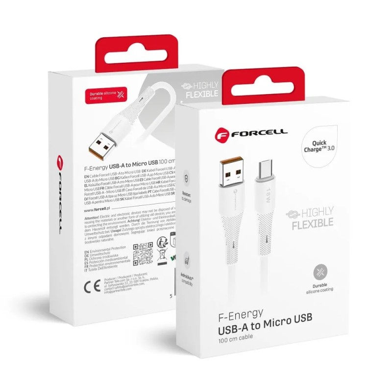 Forcell Micro USB kabel 1M - 2.4A 18W